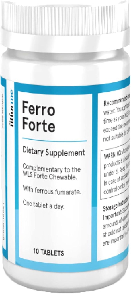 FitForMe Bariatric Multivitamínico Iron Suplemento Después de Bypass Gástrico - Uno a día Ferro Forte Tablet - 10 días Suministro de hierro ferroso (Booster de hierro para Forte Chewable)