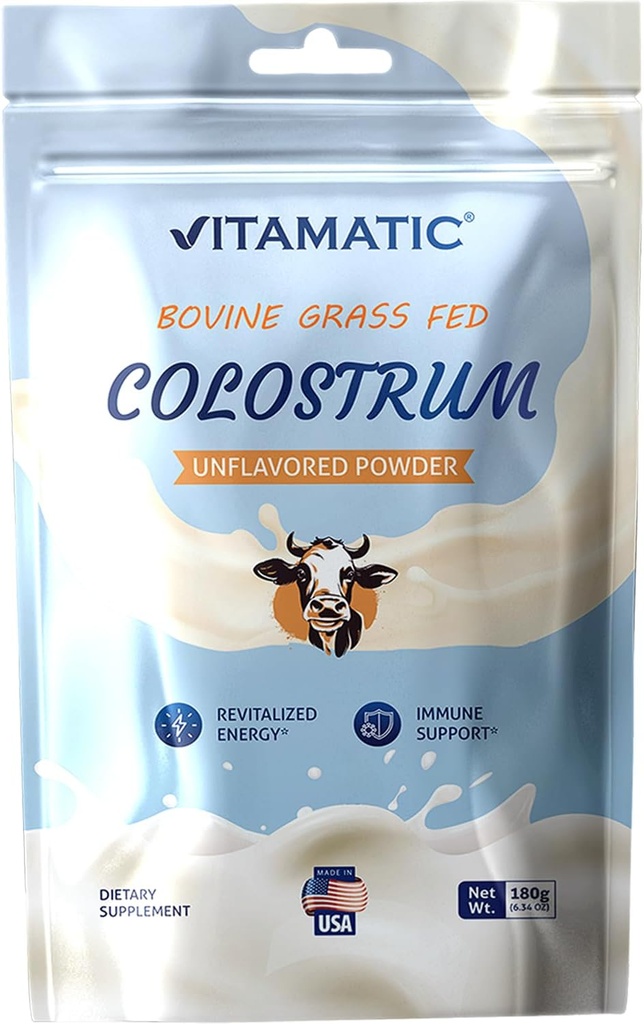 Vitamatic Bovine Colostrum 30% IgG Powder 180 gramos (6.34 OZ) - Suplemento para Gut Health, Hair Growth, Beauty, Muscle Recovery, &amp; Immune Support - Easy to Mix - (Unflavored)
