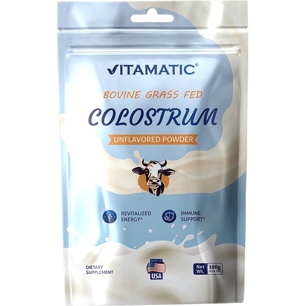Vitamatic Bovine Colostrum 30% IgG Powder 180 gramos (6.34 OZ) - Suplemento para Gut Health, Hair Growth, Beauty, Muscle Recovery, &amp; Immune Support - Easy to Mix - (Unflavored)