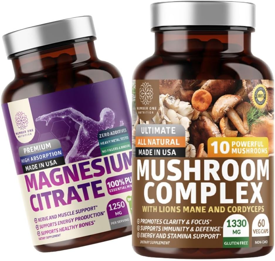 Número 1 Nutrición N1N Complejo Premium de Mushroom [10X Potentes Setas] y Citrato de Magnesio [200 mg], 2 Pack Bundle