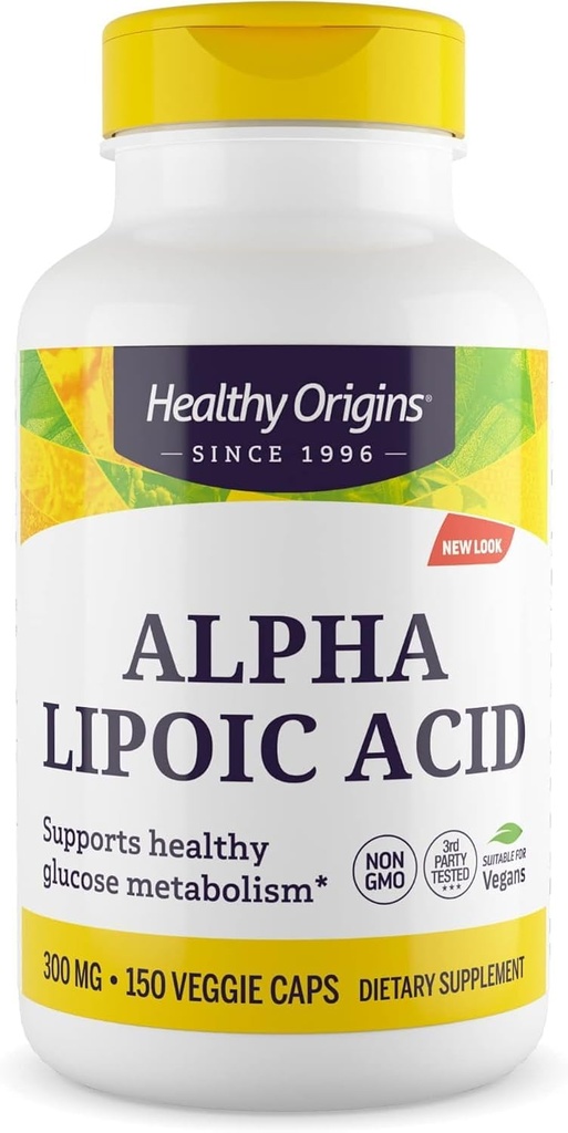 Orígenes saludables Ácido Lipoico alfa, 300 mg - Suplemento Ácido Lipoico alfa - Apoyo Antioxidante - Suplemento libre de gluten - 150 cápsulas vegetales