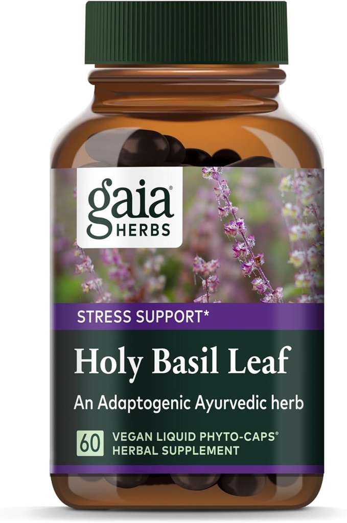 Gaia Herbs Holy Basil Leaf - Utilizado tradicionalmente para apoyar la respuesta al estrés - Adaptogenic Ayurvedic Herb* - 60 Vegan Liquid Phyto-Capsules (30-Day Supply)