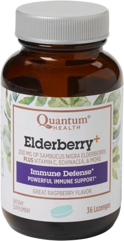 Quantum Health Elderberry+ Lozenges vidasRaspberry vidasProvides Powerful Immune Support habitFormulated with Echinacea and Vitamin Crígida36 Count