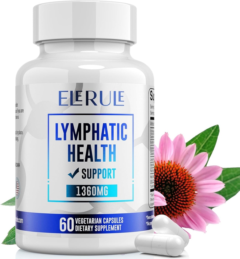 Suplemento de soporte linfático, Suplementos de drenaje linfático con Dandelion, Burdock, Echinacea, Lemon &amp; More, Apoyo del sistema linfático para hombres y mujeres – 60 cápsulas