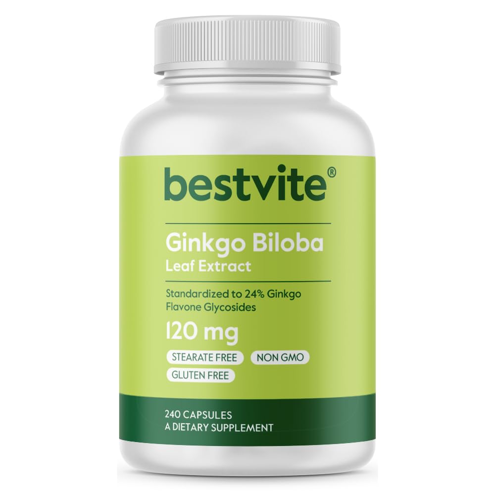 BESTVITE Ginkgo Biloba 120mg (240 Capsules) - No Stearates - Non GMO - Gluten Free - standardized to 24% Ginkgo Flavone Glycosides
