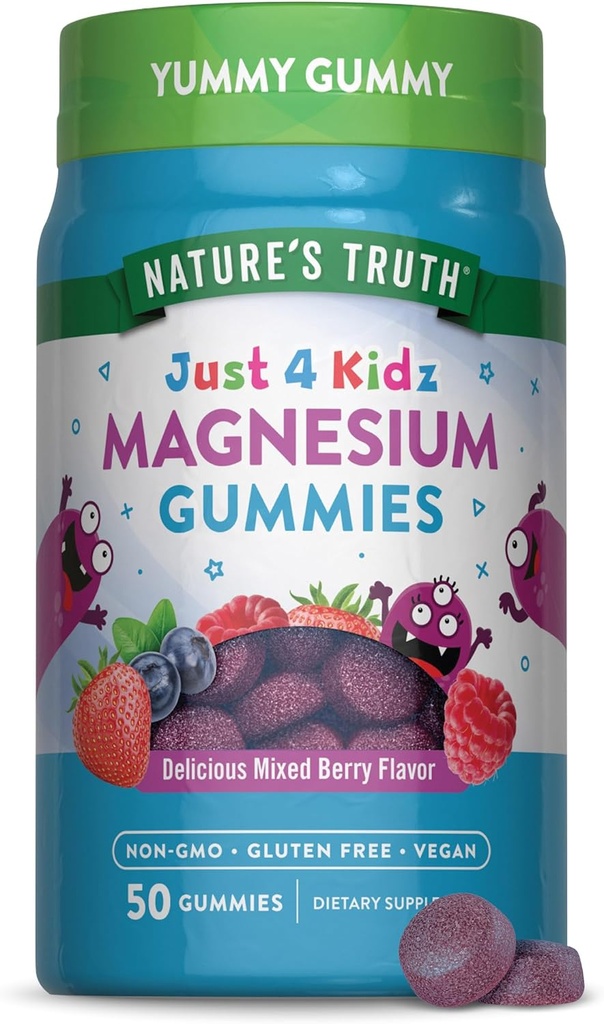 Nature's Truth Magnesium Gummies for Kids | Glycinate & Citrate | 50 Count | Mixed Berry Flavor | Vegan, Non-GMO & Gluten Free Supplement