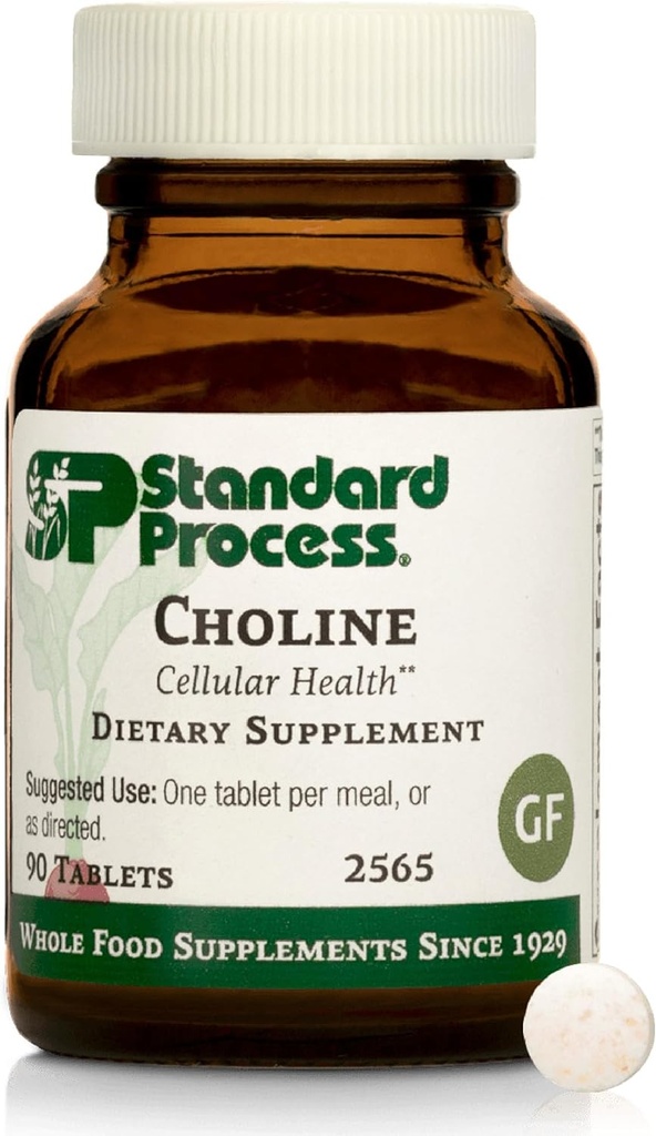 Standard Process Choline - Supports Healthy Fat Metabolism, Liver Health & Nervous System Function - Gluten-Free, Non-Dairy & Vegetarian -180 mg, 90 Tablets