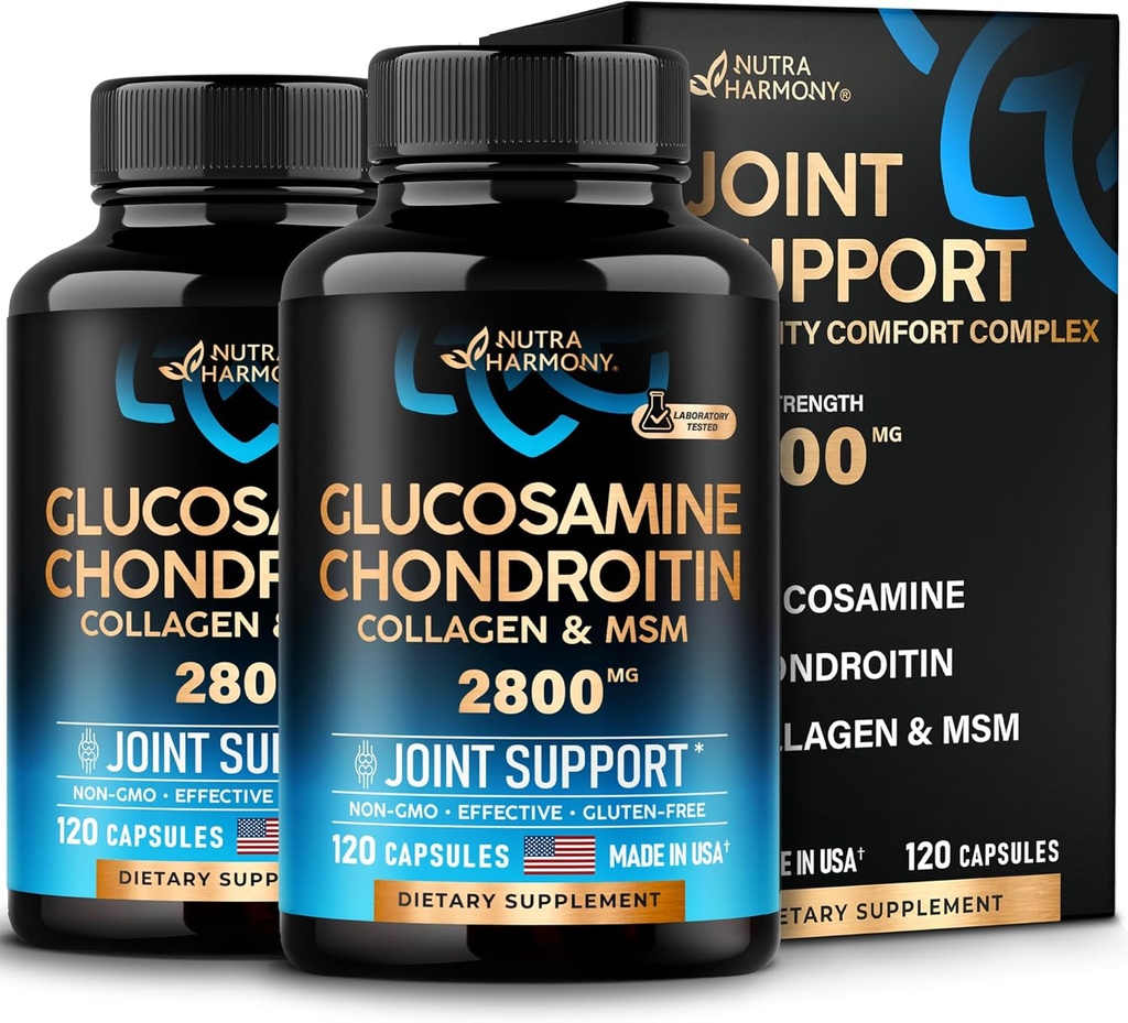 Glucosamina Chondroitin MSM Collagen ← Soporte Conjunto Suplemento 2800 mg Silencio Hecho en EE.UU.