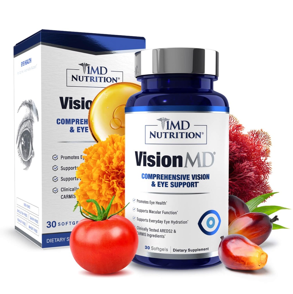 1MD Nutrition VisionMD Eye Vitamin CARMIS - Eye Supplement for Adults - with OptiLut Lutein & Zeaxanthin - Supports Vision Health Care, Everyday Eye Strain, & Occasional Dry Eye - 30 Softgels