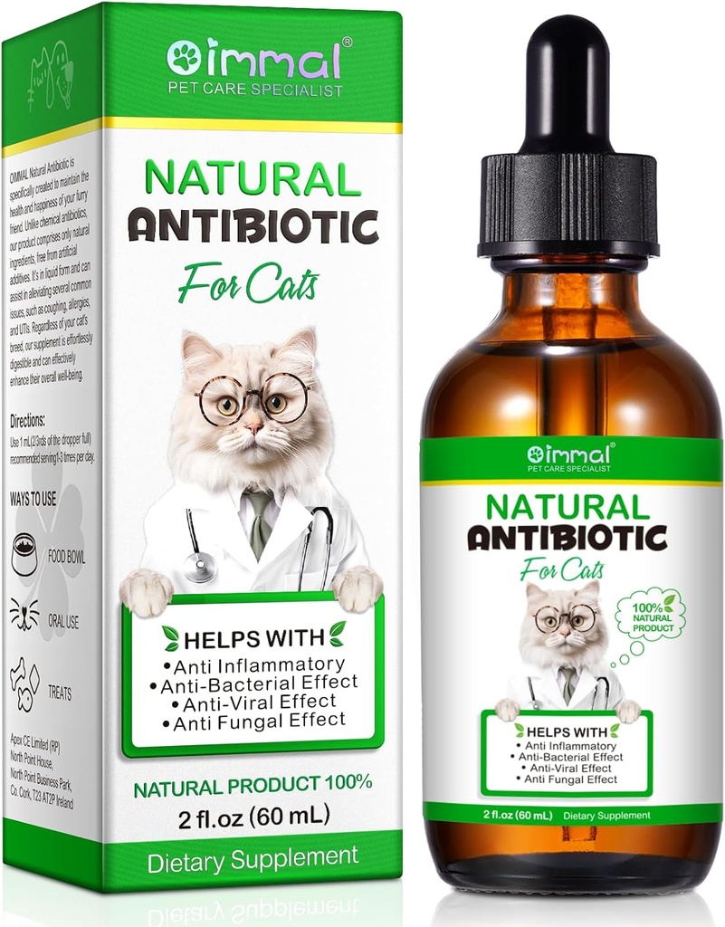 Antibióticos para gatos, suplementos de animales antibióticos naturales Admite Alivio de la alergia a los gatos, Cat Multivitamina UTI gotas para todas las edades " razas de gato, sabor de pollo - 2 Fl Oz / 1 Pack