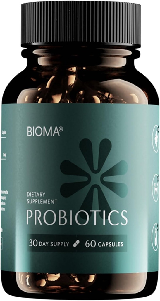 BIOMA Probióticos para la gestión de peso " Salud digestiva, 3 en 1 Gut Health Probióticos y Prebióticos/Postbióticos, Slow Release Synbiotic Probiotic Capsules for Gut Health Multi Enzyme (60 Caps)