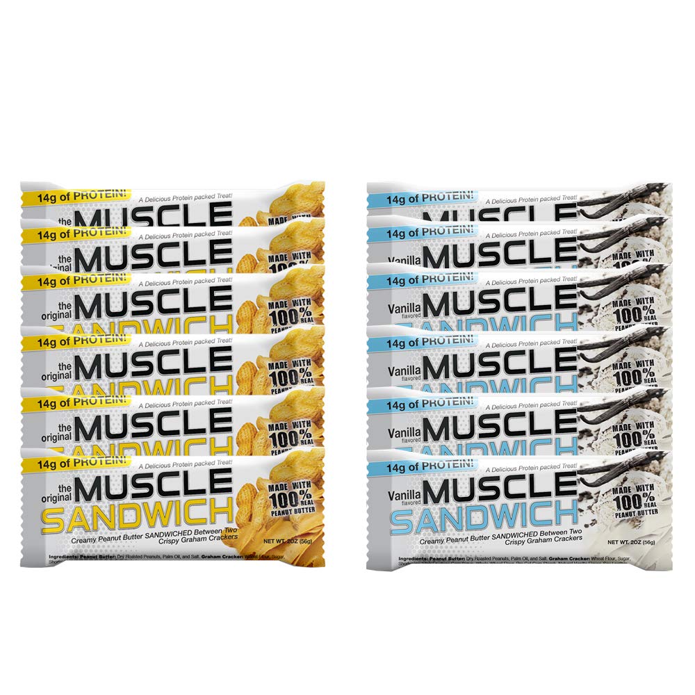 Muscle Foods Muscle Sandwich Bars, Variety Pack | Real Ingredients, Whey Protein Isolate, High Protein Bars, 2-Ounce Bars (12 Count)