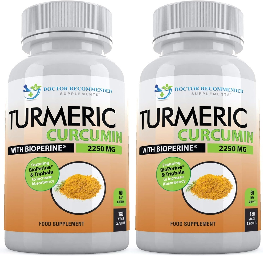 Curcumina Turmérica con Bioperina - 360 cápsulas vegetales - 2250mg 95% Curcuminoides con suplemento de pimienta negra y Triphala (Pack of 2)