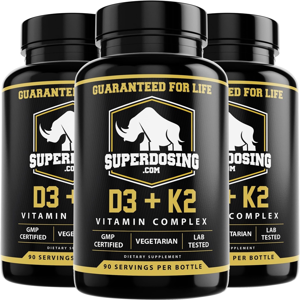 Mejor valor, Max Strength 10,000 iu Vitamin D3 y 1500 mcg Vitamin K2 Suplementos 3 Bottle Pack. D3K2 Vitaminas y Suplementos para la Salud. Cápsulas D3-K2 MK4, mejor vitamina K2D3 para el sistema inmunológico
