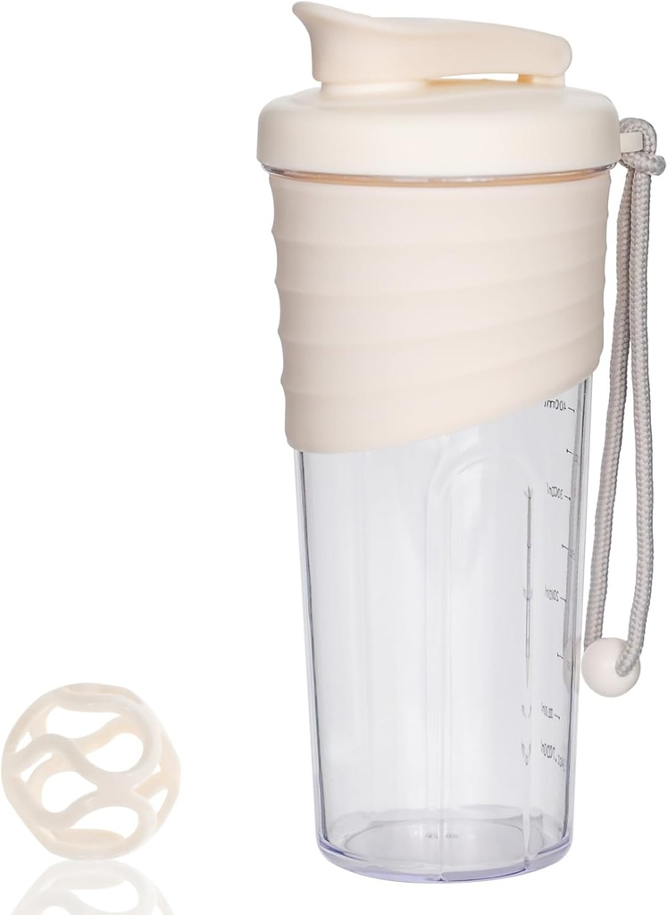 Botella de Shaker para Mezclas Protein, 24 oz, Cocificador Protein con Bola de Whisk, Botella de Mixer, Copa de Cocción de Bebidas Preparables, Beige