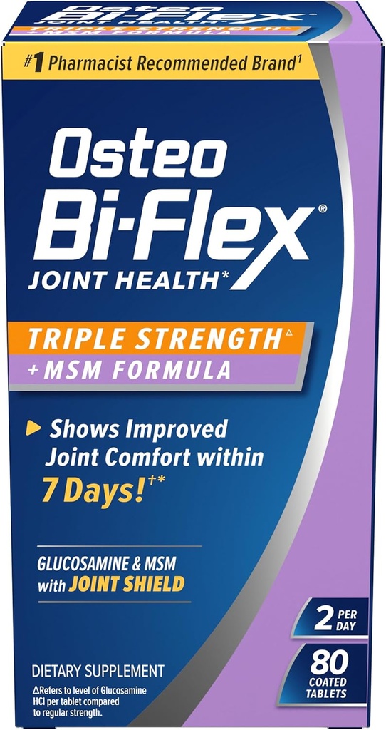 Osteo Bi-Flex Triple Strength(5) con MSM, Glucosamine Joint Health Supplement, Coated Tablets, 80 Count