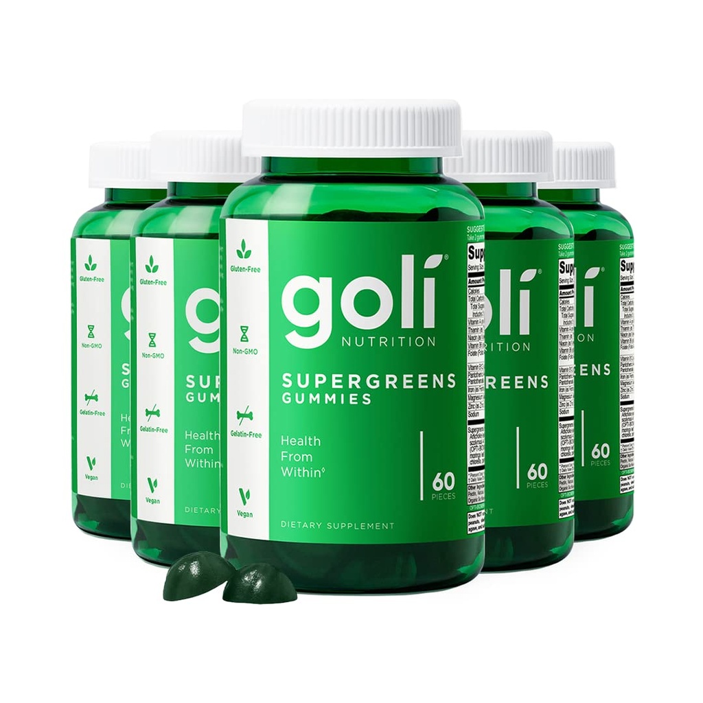 Goli SuperGreen Vitamin Gummy - 300 Cuenta - Vitaminas y Minerales Esenciales - Planta-Basada, Vegan, Libre de gluten > Gelatina Gratis - Salud desde el interior, Pack de 5