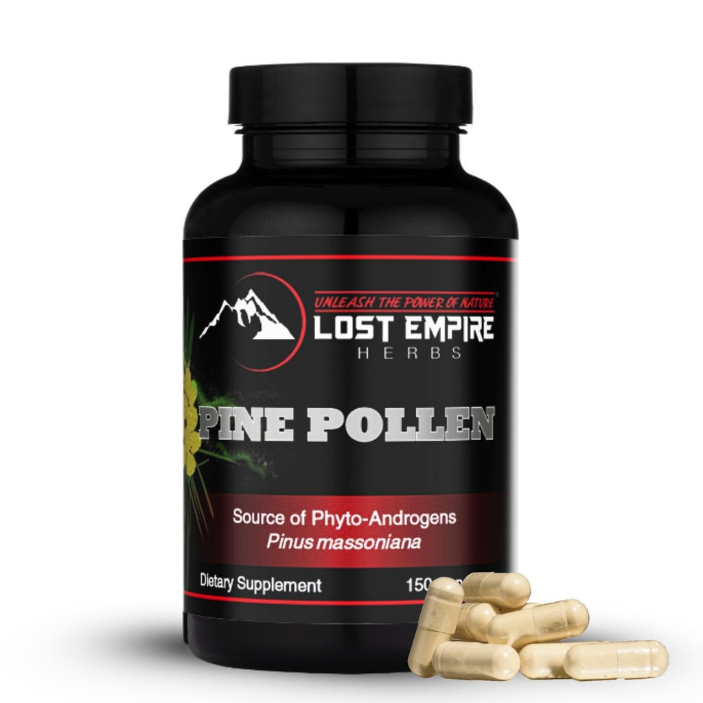 Pine Pollen Capsules - No-Irradiated, Wild Harvested, Cell Wall Cracked Powder - Suplemento Grande para Hombres y Mujeres por Energía, Vitalidad e Inmunidad (150 cápsulas)