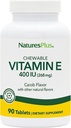NaturesPlus Vitamina E, Natural Carob Flavor - 90 Chewable Tablets, Pack of 2 - Free-Radical Defense &amp; General Well-Being - Vegetarian, Gluten Gratis - 180 Total Servings
