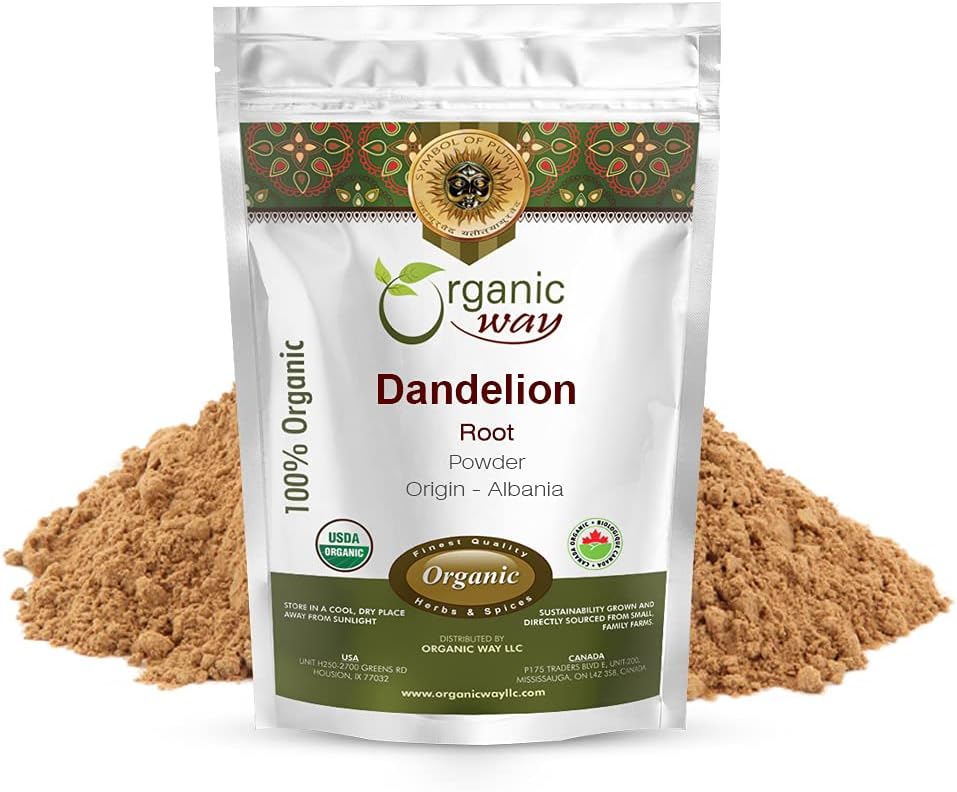 Vía Orgánica Dandelion Root Powder (Taraxacum officinale) Silencio Herbal Tea - European Wild-Harvest ¦ Orgánica " Kosher Certified ← No GMO " Gluten Free ← USDA Certified  durable Origin - Albania (4 Oz)