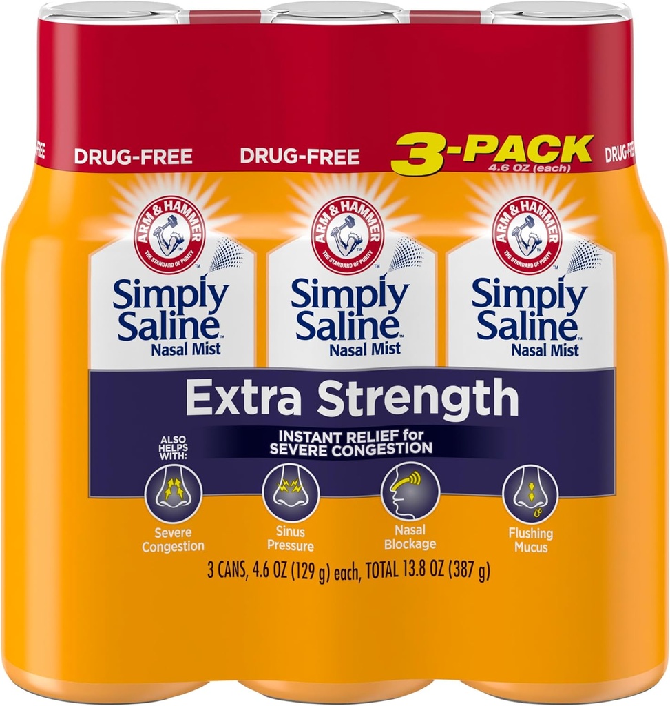 Sencillamente Saline Extra Strength for Severe Congestion Relief Nasal Mist: 4.6oz 3-Pack
