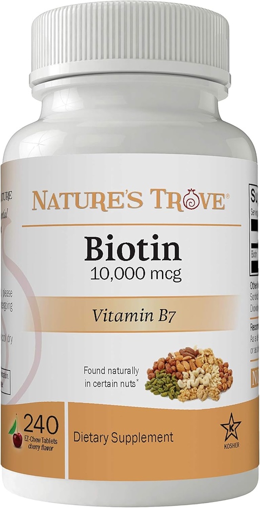 Trove Biotin de la naturaleza 10.000 mcg 240 EZ Chew Tablets Cherry Flavor