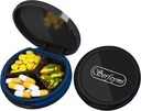 Caja de Pill pequeña Serfeymi - 3 Compartimientos Caja de Píldora Portátil, Caja de Píldora compacta Mini - Apto para Medicina, Vitamina, Aceite de Pesca, Suplementos - Negro(Logo)