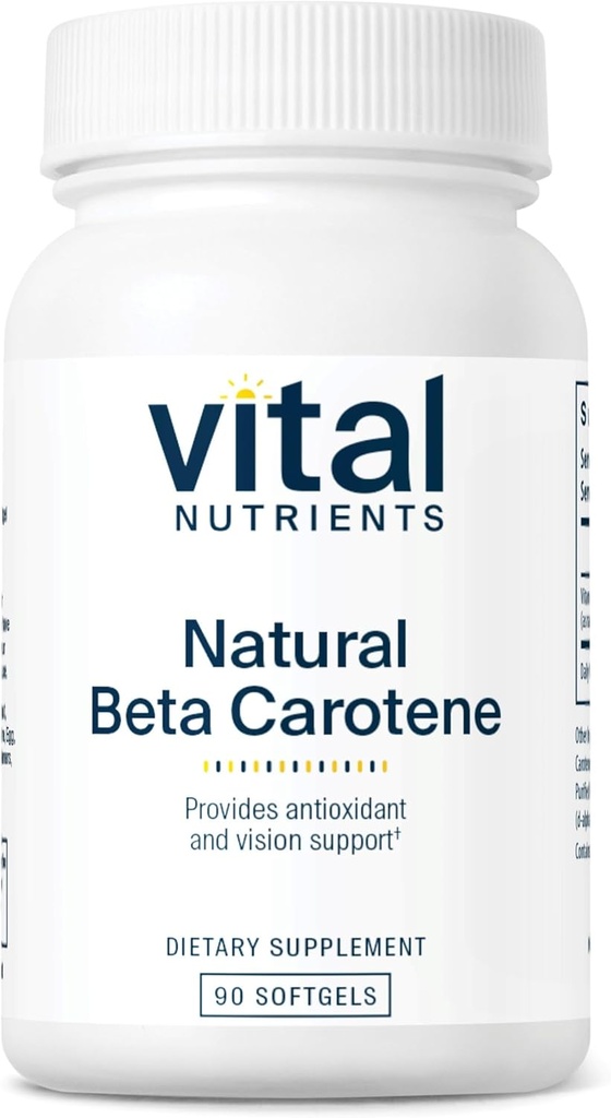 Vital Nutrients Natural Beta Carotene 25,000IU ← Precursor para la vitamina A Silencio Antioxidante de alta dosis ANTE Visión, Esquí y Apoyo a la Salud TEN Gluten, Dairy, Soy Free TEN 90 Softgels