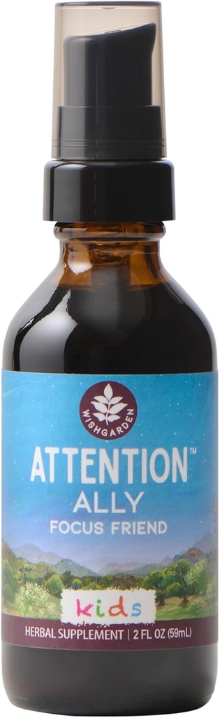 WishGarden Herbs Atención Ally - Plant-Based Herbal Focus, Atención, Calma & Concentración Suplemento con Gotu Kola Nettle & Pasionflower, soporta el mensaje neural óptimo " Brain Nourishment, 2oz