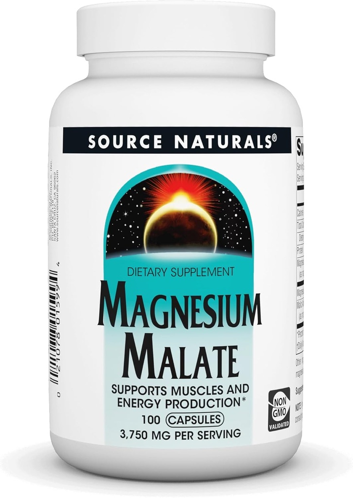 Fuente Naturales Magnesio Malate 3750 mg Por Serving Essential Magnesium Malic Acid Suplemento - 100 cápsulas