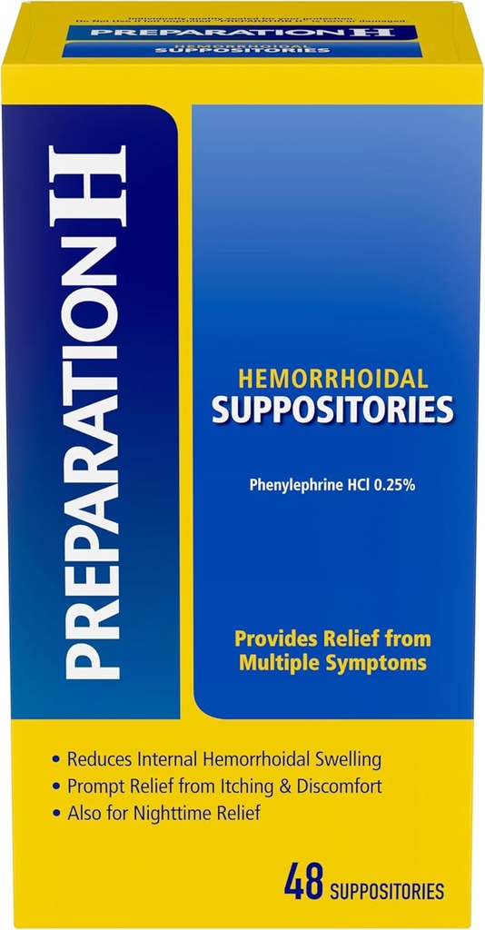 PREPARACIÓN H Hemorrhoid Symptom Treatment Suppositories, Burning, Itching and Discomfort Relief (48 Conde)