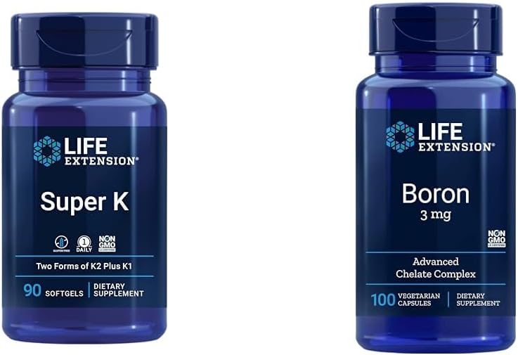 Super K Vitamina K1, K2 MK-7, MK-4, Vitamina C, Bone/Heart Health, 3-Month Supply y Boron 3 Mg 100 cápsulas vegetarianas
