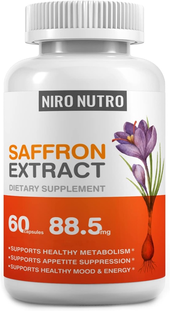 Suplementos de azafrán, extracto de azafrán orgánico cápsulas para la salud del corazón de los ojos, supresor de la pérdida de peso Mujeres, apoya el sistema inmunológico, el abono metabolismo, no GMO