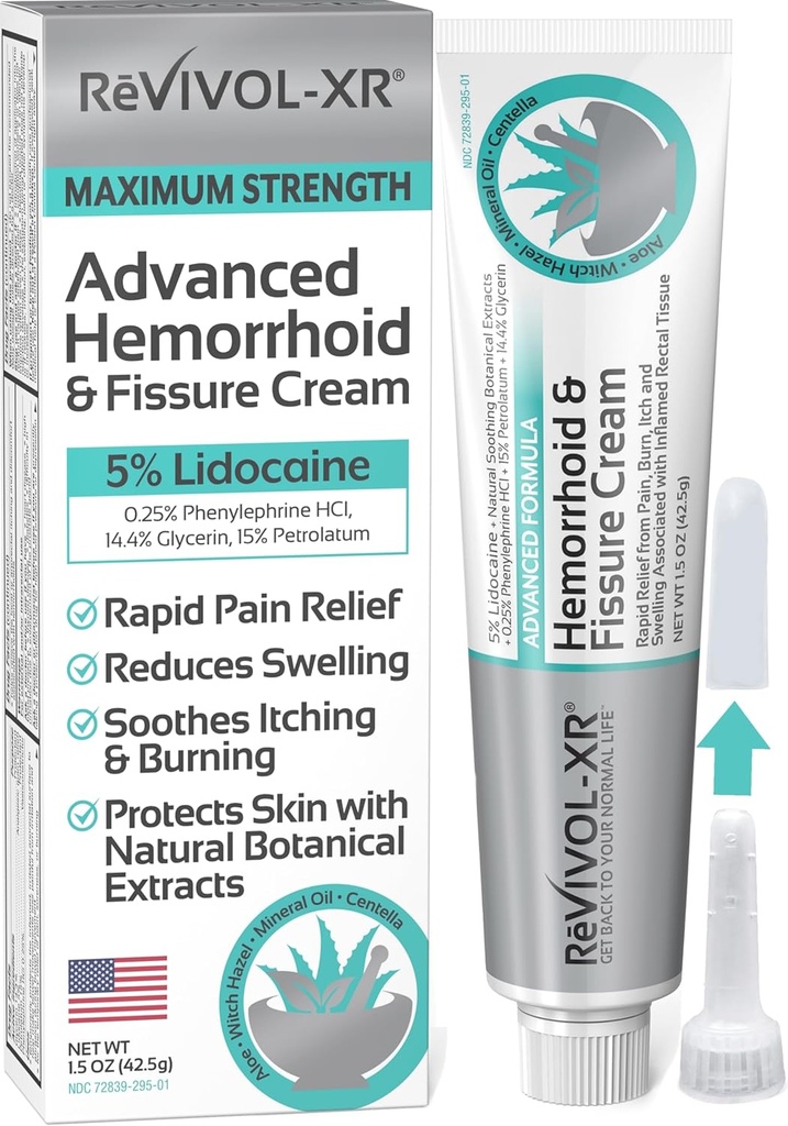 Tratamiento avanzado de hemorroides. 5% Lidocaína + Sábanas + Protege la piel + Aloe + Witch Hazel + Botánicos, Externo y Uso Interno. Más Completa OTC Ungüento &amp; Crema de Fisura, Alivio rápido, Hecho en EE.UU.