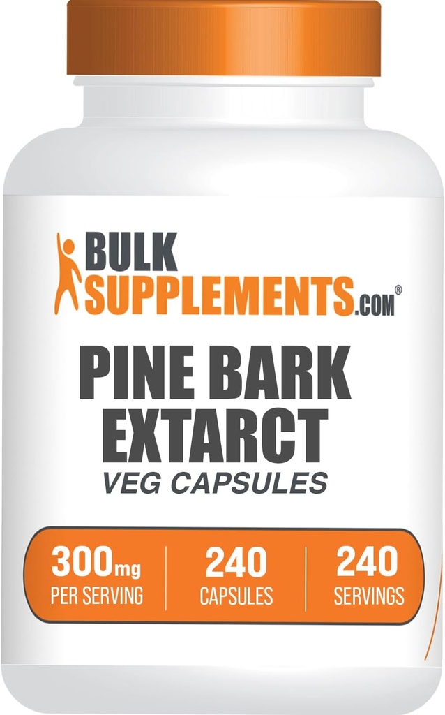 BulkSupplements.com Pine Bark Extract Capsules - Antioxidantes Suplemento, Pine Bark 300mg - Gluten Free, 1 cápsula por Serving, 240 Conde (Pack of 1)