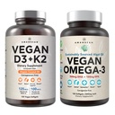 Vegan Powerhouse Combo. Omega-3 from Algal Oil & Vitamin D3 + K2. Plant-Based 5000 iu VIT D from Algae. 100 mcg All-Trans MK-7 Vita K. Carrageenan Free Veggie Softgels.