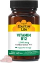 Country Life Vitamin B12 Supplement - Essential for Brain Function, Nerve Health, Red Blood Cells - Ideal para la prevención de la anemia - Vegan Vitamina B, 1000 mcg - Sin gluten, 60 Tablets