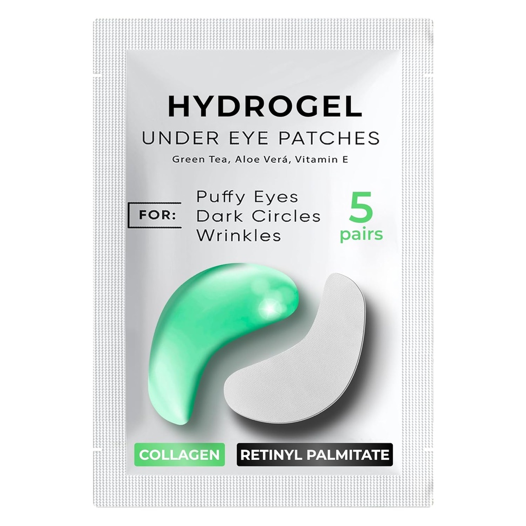 Bajo Patches Ojo para Círculos Oscuros, Puffiness 5 PAIRS - Círculos Oscuros Bajo Tratamiento Ojo - Bajo Mascara Ojo Gel - Bajo Ojo Patches para Ojos Puffy - Té Verde, Patches Ojo Collagen - Bajo Paletas Ojo
