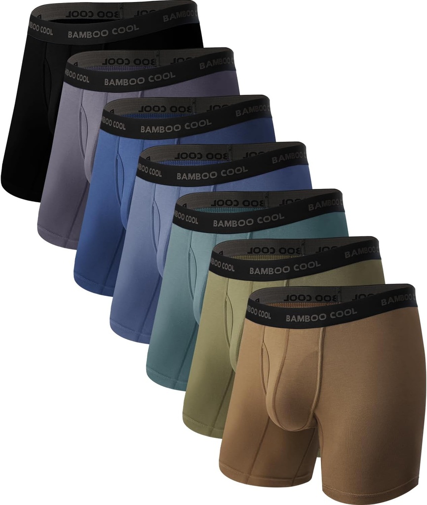 BAMBOO COOL Hombres Ultra ComfortSoft Ropa interior, Moisture Wicking &amp; Breathable No Ride Up Boxer Briefs with Fly, Multipack