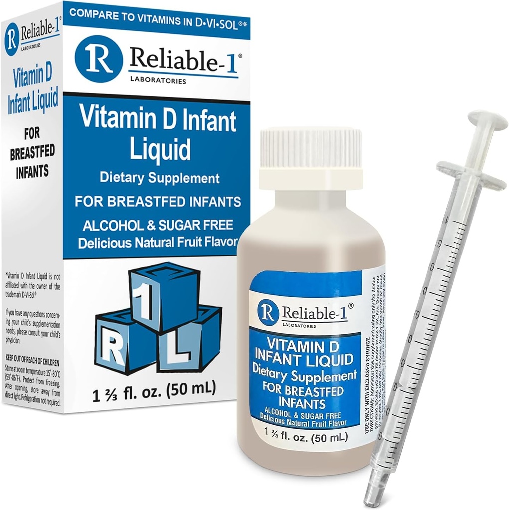 Reliable-1 Laboratorios Bebé Líquido gotas de vitamina D (Natural Fruit Flavoring) Azúcar & Alcohol Gratis, para bebés de alimentación de mama 0-12 meses y arriba