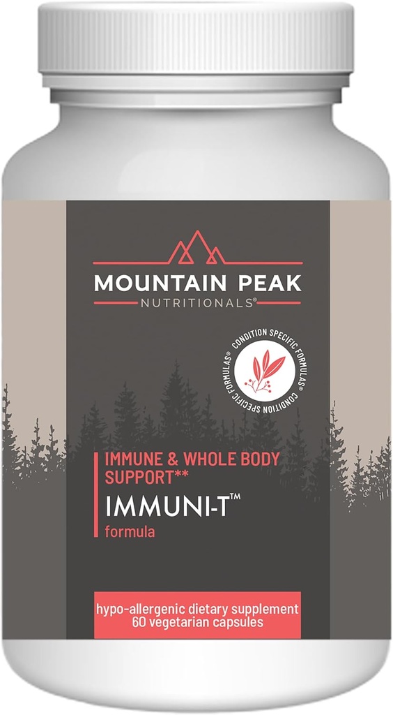 Nutriciones de pico de montaña Immuni-T - Ayuda a apoyar el sistema respiratorio e inmunitario - zinc, vitamina A, vitamina C y vitamina B6 - Suplemento dietético hipoalergénico (60 cápsulas vegetarianas)