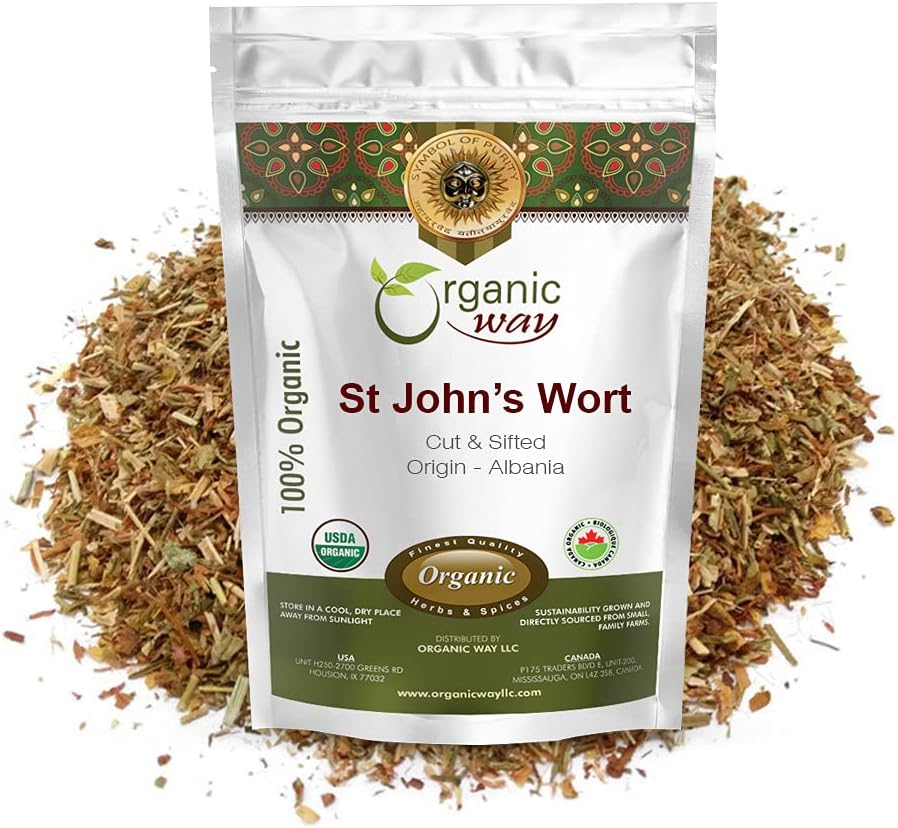 Manera Orgánica St. John's Wort Cut " Sifted (Hypericum perforatum) - Herbal Tea Silencioso Europeo Orgánica, Kosher " USDA Certified ← Vegan, Non GMO " Gluten Free TEN Origen - Albania (1/4LBS / 4Oz)