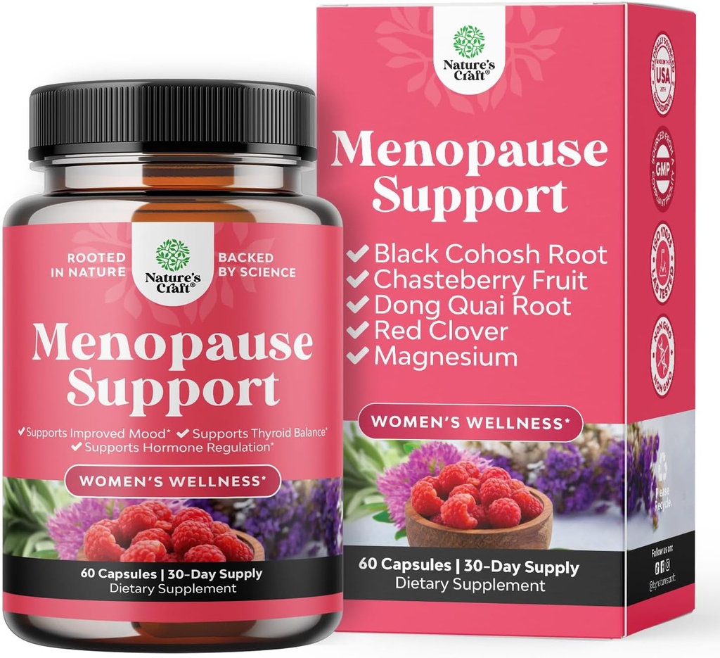 Suplemento completo de la menopausia de hierbas para mujeres - Equilibrio de hormonas femeninas cápsulas para suéteres nocturnos Hot Flashes " Mood Swings with Dong Quai, Chaste Berry " Black Cohosh Root - 60 Count Pack