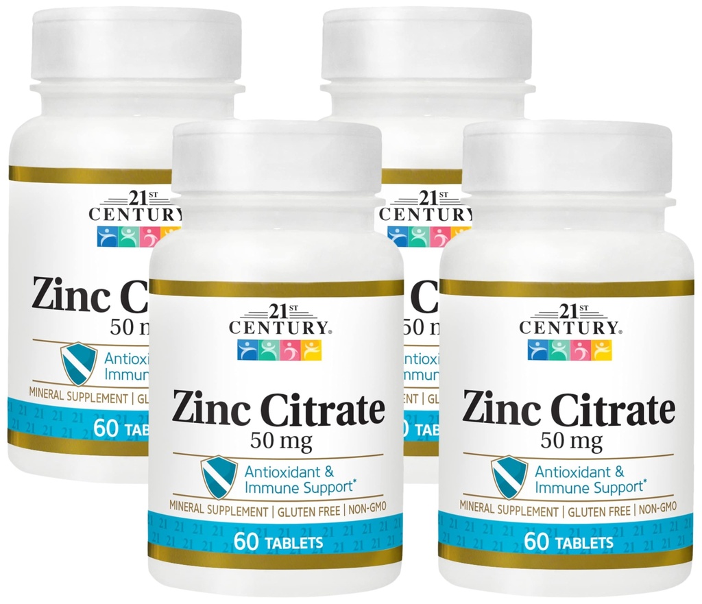 21st Century Healthcare Zinc Citrate Tablets 50mg, 60 Cuenta (Pack of 4)