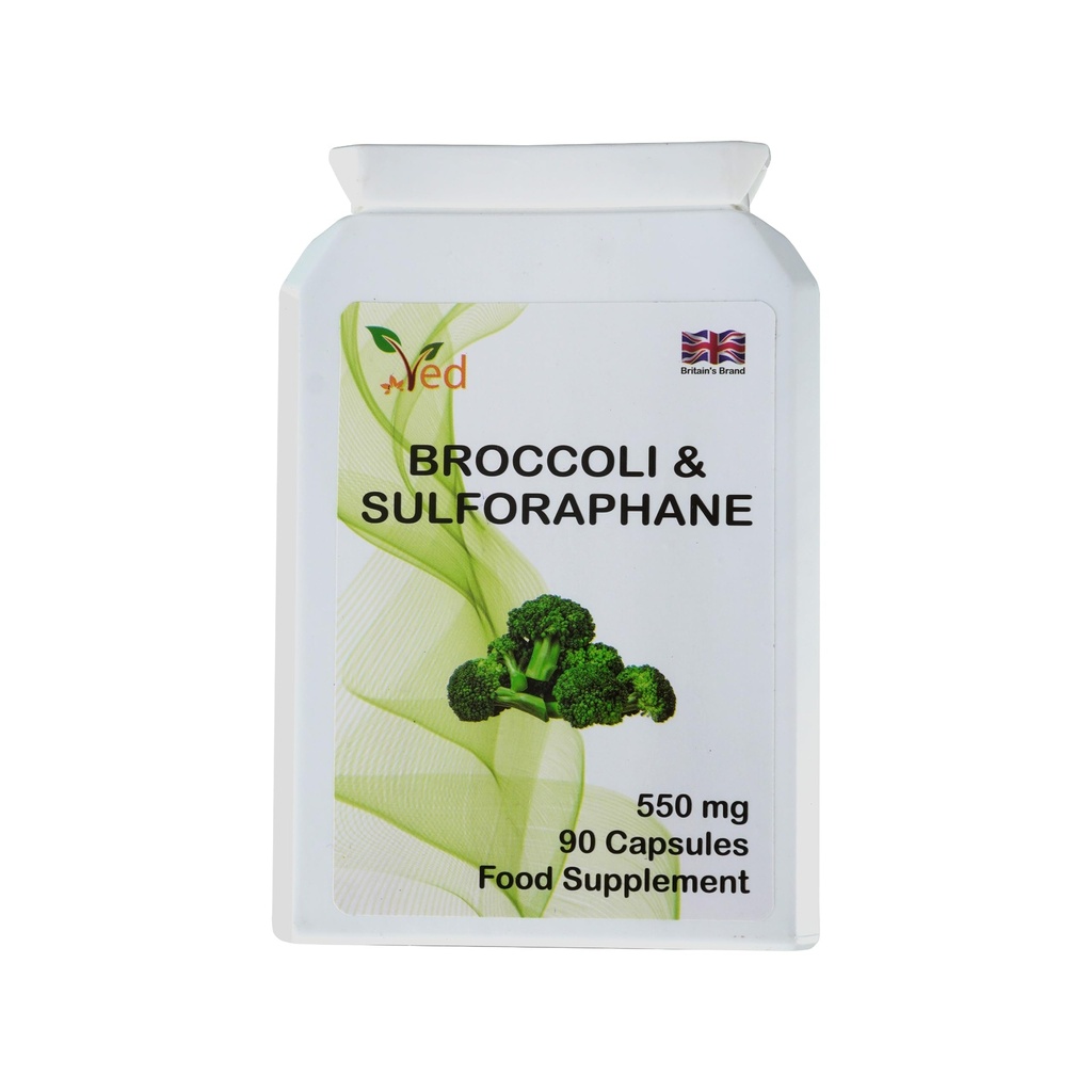 Ved Broccoli Sulforaphane, Broccoli Powder Rico en vitaminas y minerales, 550 mg 90 cápsulas (45 días suministros)