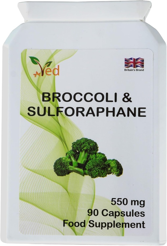 Ved Broccoli Sulforaphane, Broccoli Powder Rico en vitaminas y minerales, 550 mg 90 cápsulas (45 días suministros)