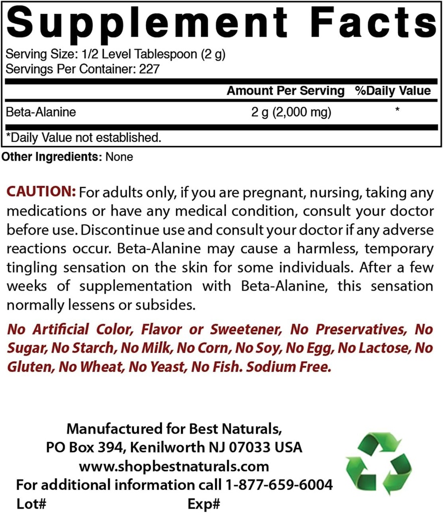 Best Naturals Beta Alanine Powder 1 Pound & Magnesium Chloride 520 mg