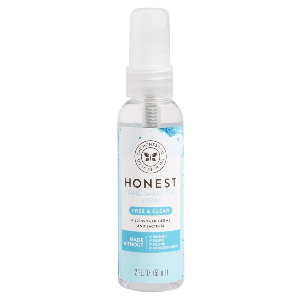 The Honest Company Plant-Based Hand Sanitizer Spray ⋅ Kills 99.9% of Germs TEN Hypoallergenic, Quick-drying + Moisturizing ← Fragrance Free, 2 fl oz