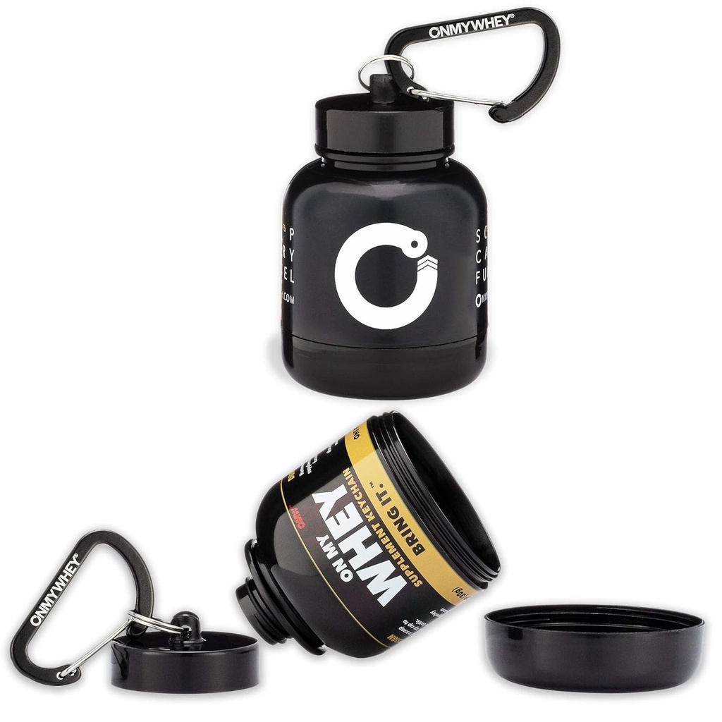 OnMyWhey - Protein Powder and Supplement Funnel Keychain, Portable to-Go Container for The Gym, Workouts, Fitness, and Travel - TSA Aprobado, Combo 2-Pack w/ 1 Modern > 1 Classic