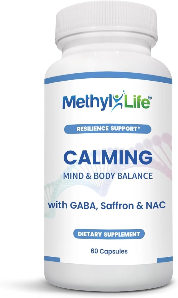 Suplemento de calma Methyl-Life® con GABA &amp; Saffron – cápsulas para el equilibrio diario y la relajación – Vegan, no GMO, Gluten < Top 14 Allergen Gratis